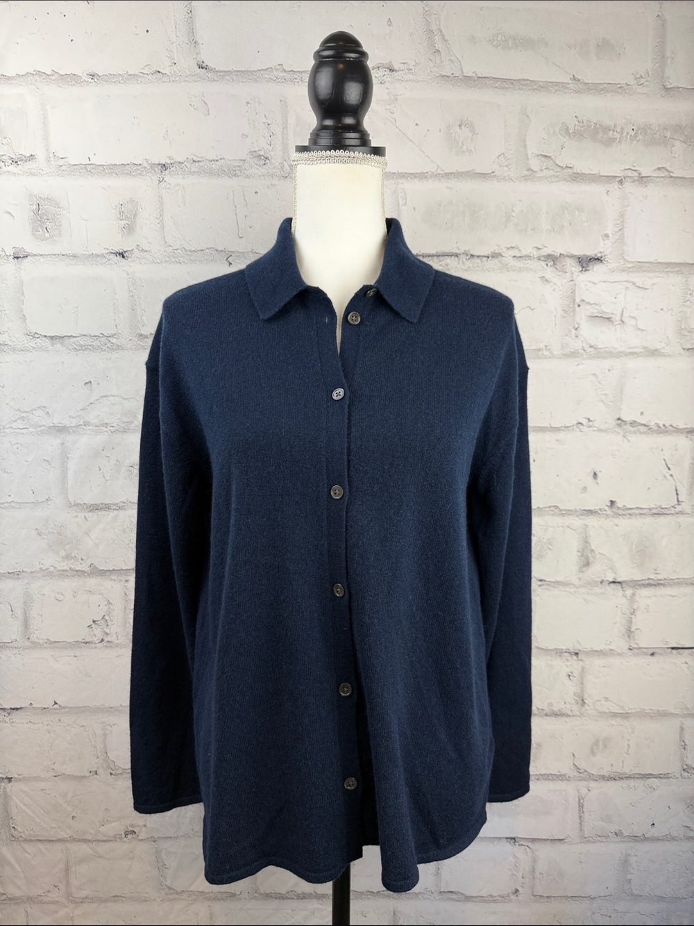 Everlane Navy 100% Cashmere Collared Button Down Cardigan Sweater Size S
